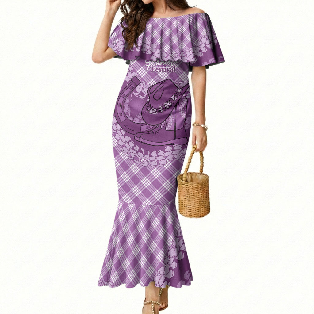 Poni Hawaii Cowboy Palaka Motifs Personalised Mermaid Dress Paniolo Festival Puakenikeni Lei
