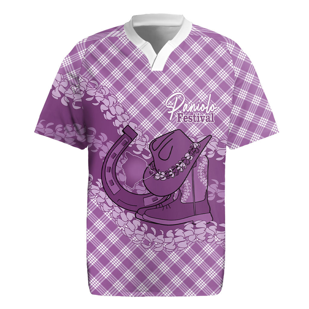 Poni Hawaii Cowboy Palaka Motifs Personalised Rugby Jersey Paniolo Festival Puakenikeni Lei