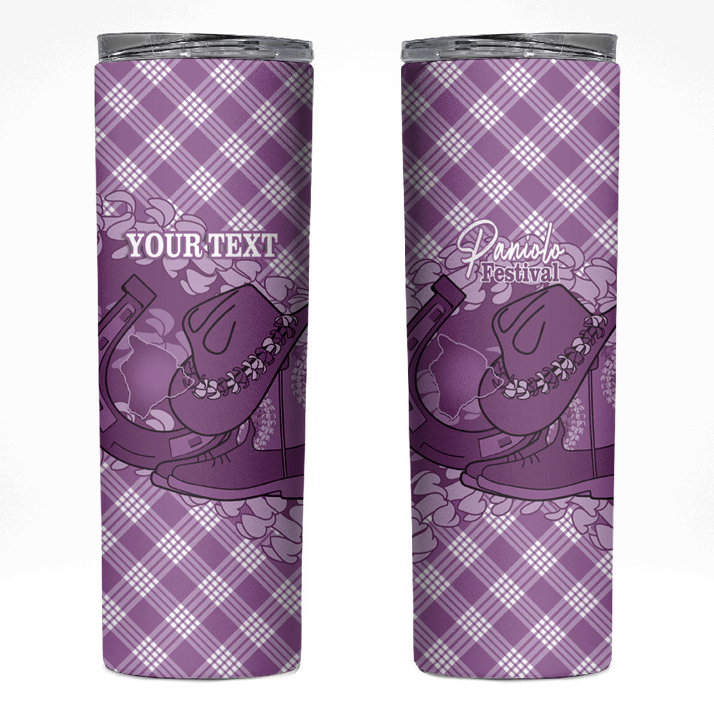 Poni Hawaii Cowboy Palaka Motifs Personalised Skinny Tumbler Paniolo Festival Puakenikeni Lei