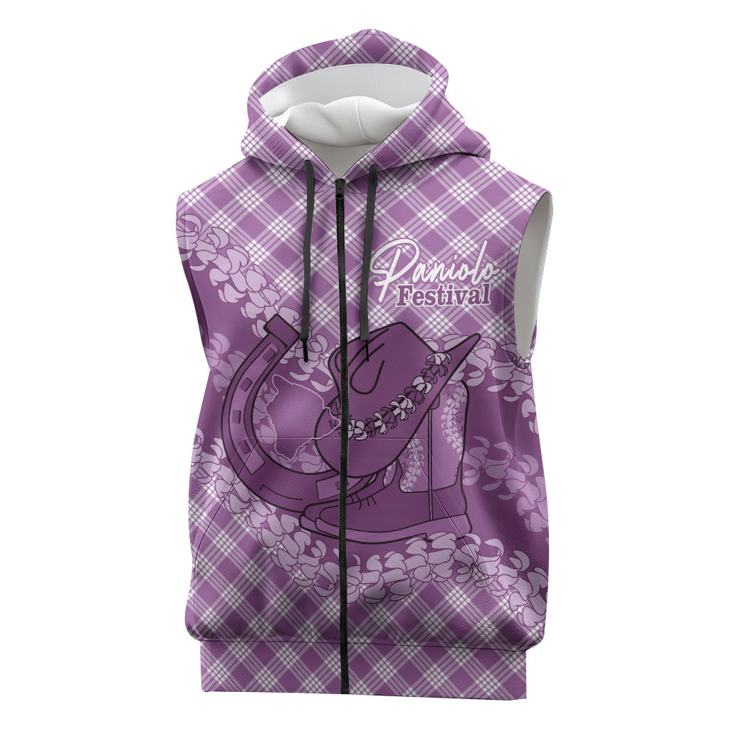 Poni Hawaii Cowboy Palaka Motifs Personalised Sleeveless Zip Hoodie Paniolo Festival Puakenikeni Lei