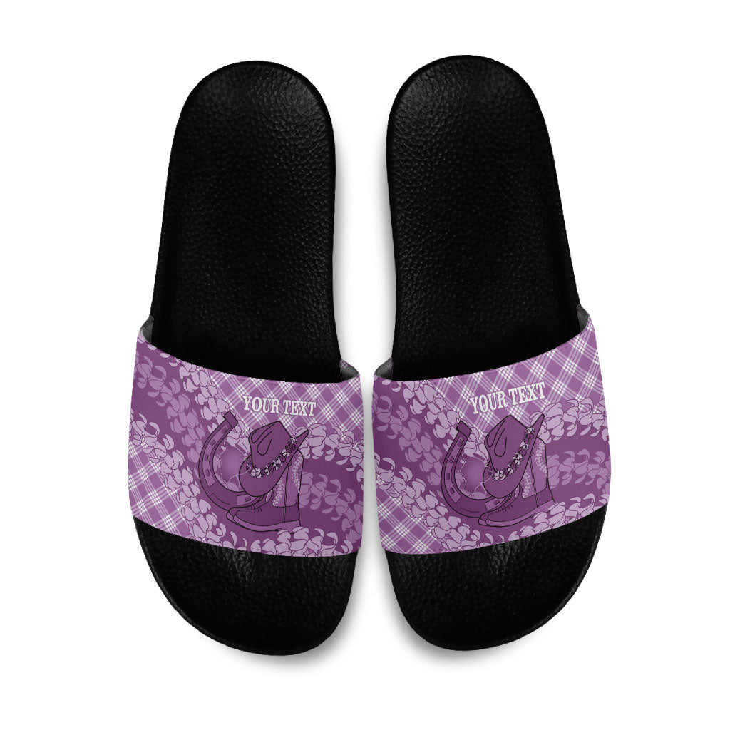 Poni Hawaii Cowboy Palaka Motifs Personalised Slide Sandals Paniolo Festival Puakenikeni Lei