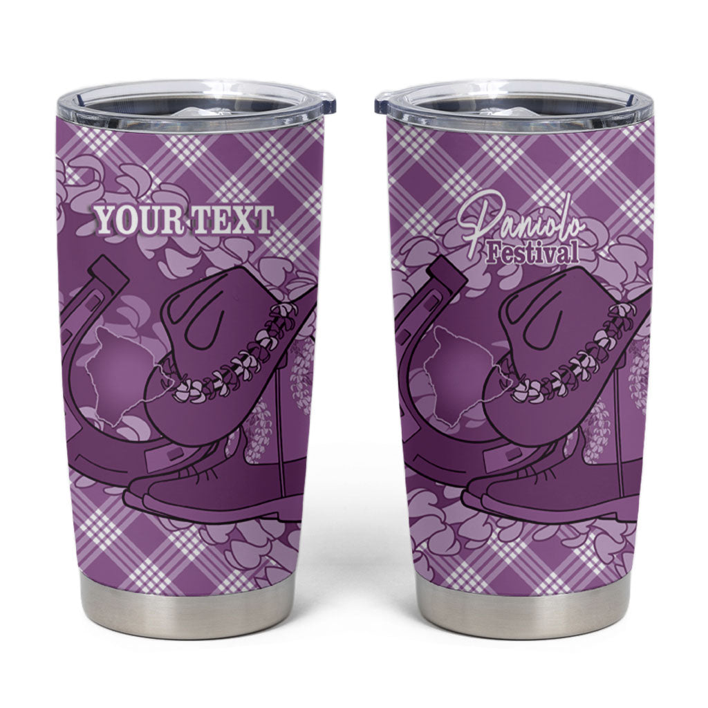 Poni Hawaii Cowboy Palaka Motifs Personalised Tumbler Cup Paniolo Festival Puakenikeni Lei