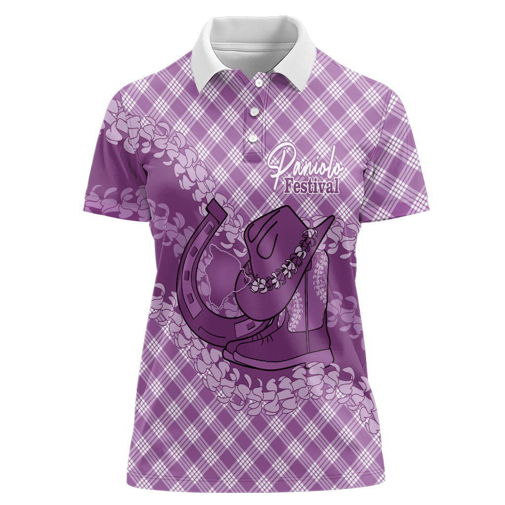 Poni Hawaii Cowboy Palaka Motifs Personalised Women Polo Shirt Paniolo Festival Puakenikeni Lei