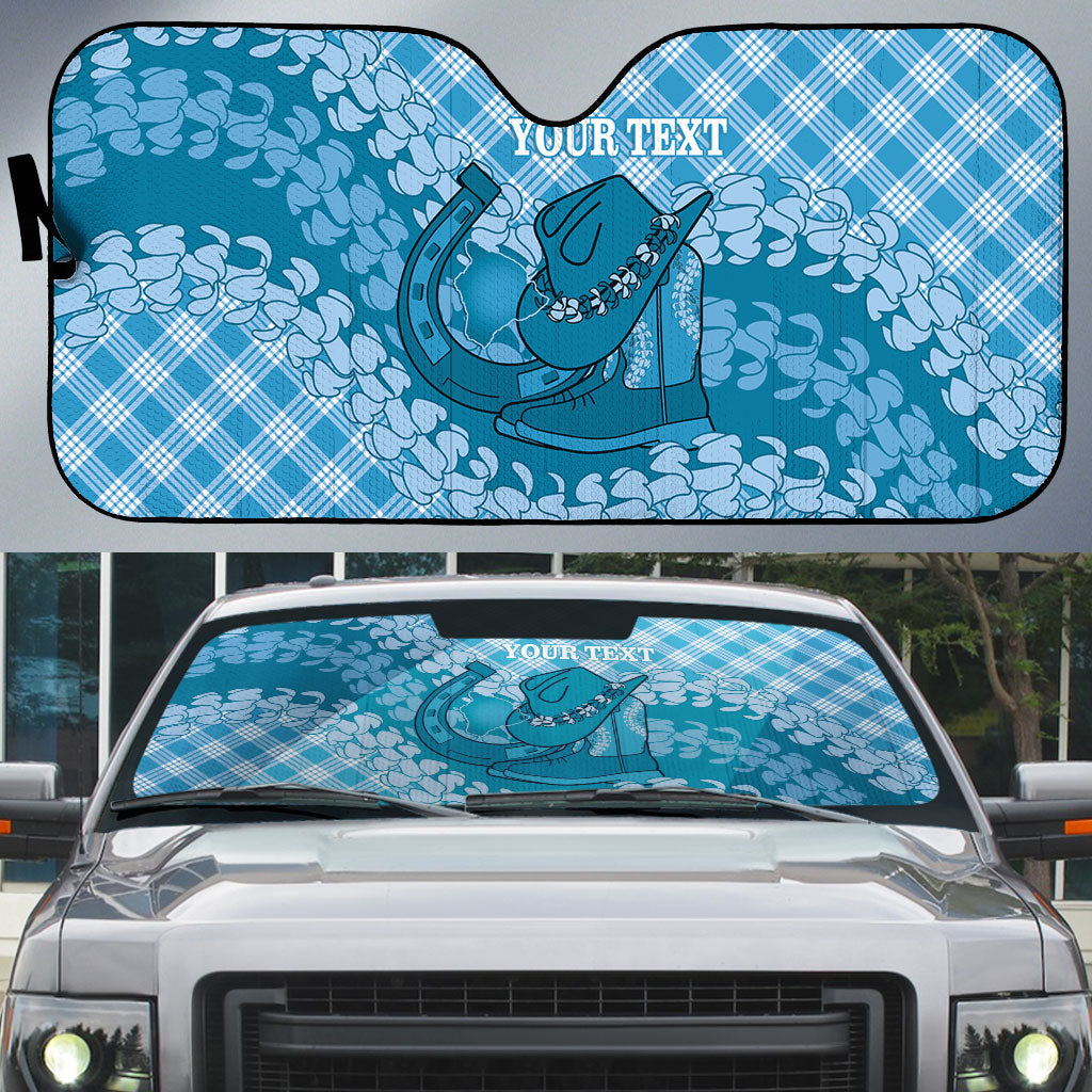 Polu Hawaii Cowboy Palaka Motifs Personalised Auto Sun Shade Paniolo Festival Puakenikeni Lei