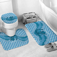 Polu Hawaii Cowboy Palaka Motifs Personalised Bathroom Set Paniolo Festival Puakenikeni Lei LT14 Mat Set Only (3 pcs) One Size Blue - Polynesian Pride