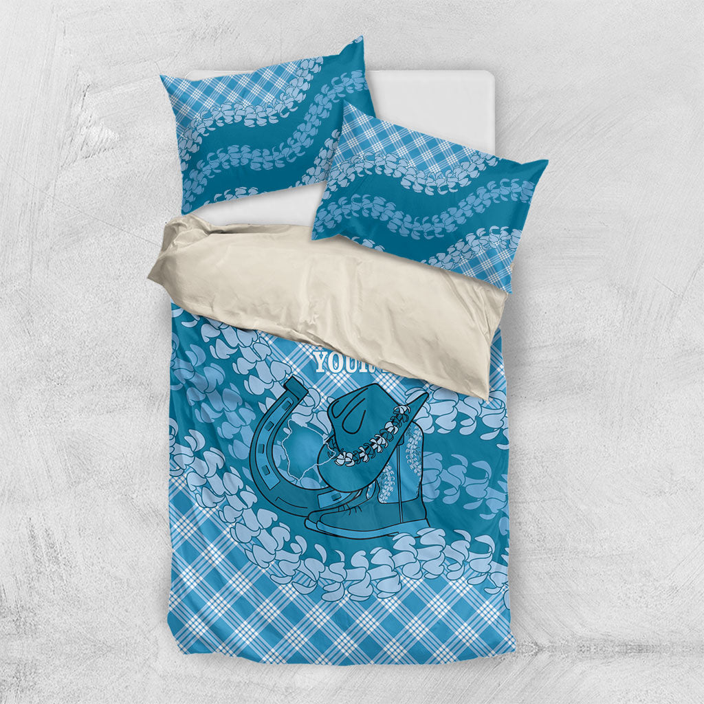 Polu Hawaii Cowboy Palaka Motifs Personalised Bedding Set Paniolo Festival Puakenikeni Lei LT14 US Twin 172cm x 218cm Blue - Polynesian Pride