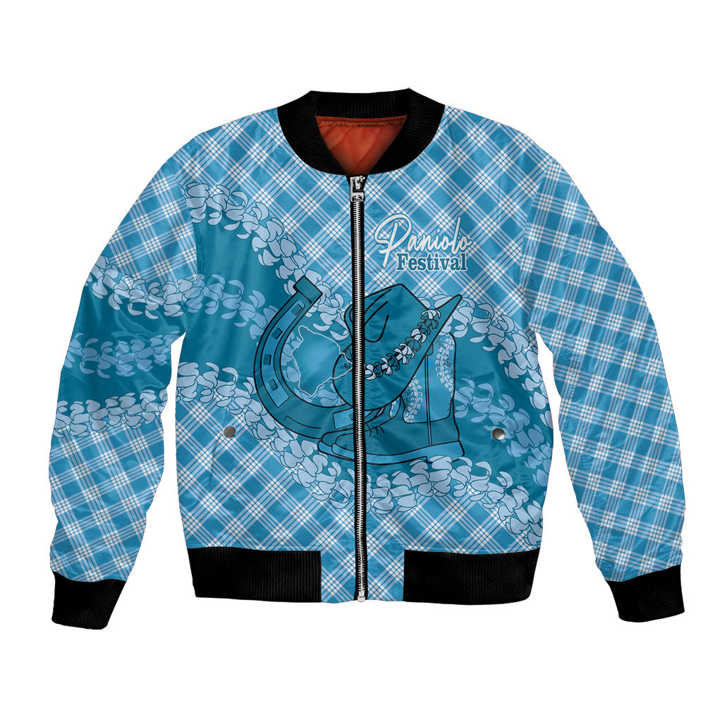 Polu Hawaii Cowboy Palaka Motifs Personalised Bomber Jacket Paniolo Festival Puakenikeni Lei