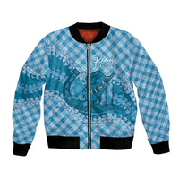 Polu Hawaii Cowboy Palaka Motifs Personalised Bomber Jacket Paniolo Festival Puakenikeni Lei LT14 Unisex Blue - Polynesian Pride