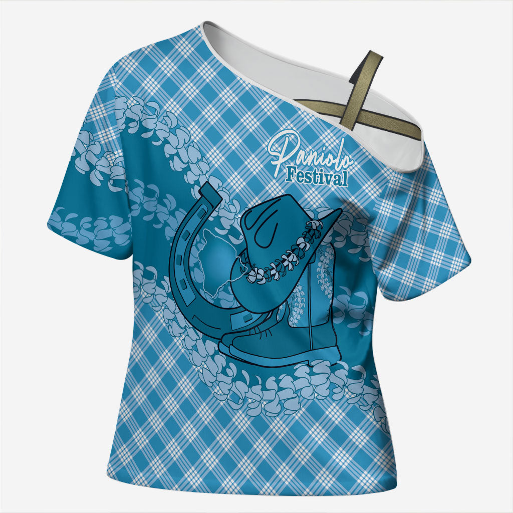 Polu Hawaii Cowboy Palaka Motifs Personalised Cross Shoulder Shirt Paniolo Festival Puakenikeni Lei