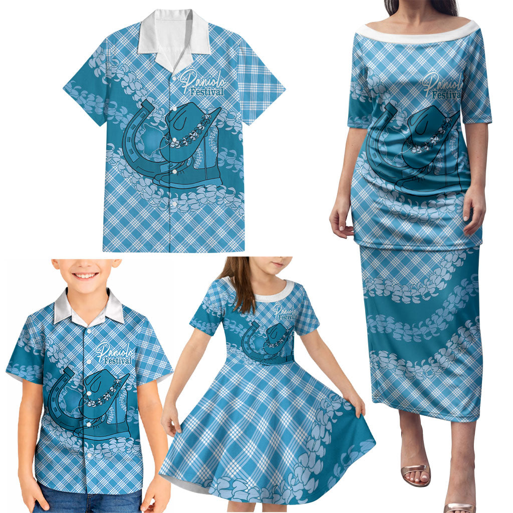 Polu Hawaii Cowboy Palaka Motifs Personalised Family Matching Puletasi and Hawaiian Shirt Paniolo Festival Puakenikeni Lei LT14 - Polynesian Pride