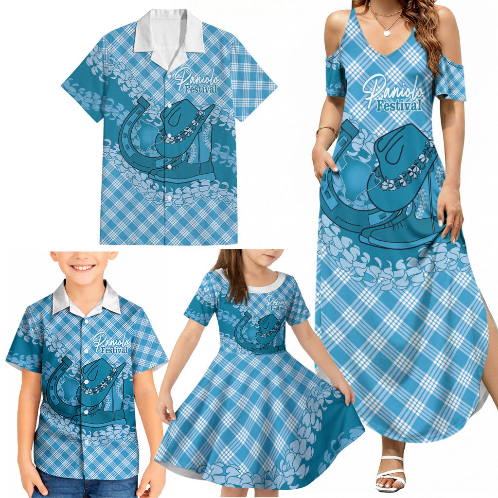Polu Hawaii Cowboy Palaka Motifs Personalised Family Matching Summer Maxi Dress and Hawaiian Shirt Paniolo Festival Puakenikeni Lei LT14 - Polynesian Pride