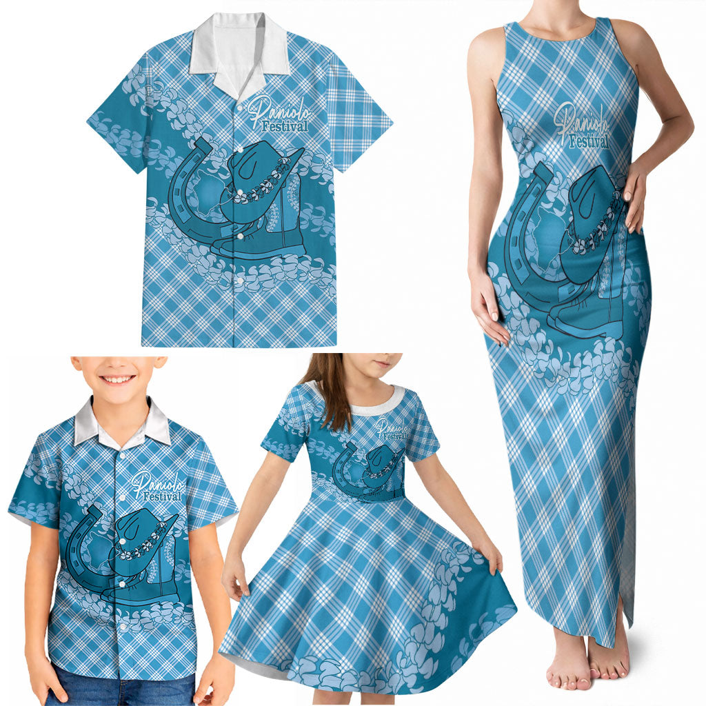 Polu Hawaii Cowboy Palaka Motifs Personalised Family Matching Tank Maxi Dress and Hawaiian Shirt Paniolo Festival Puakenikeni Lei LT14 - Polynesian Pride