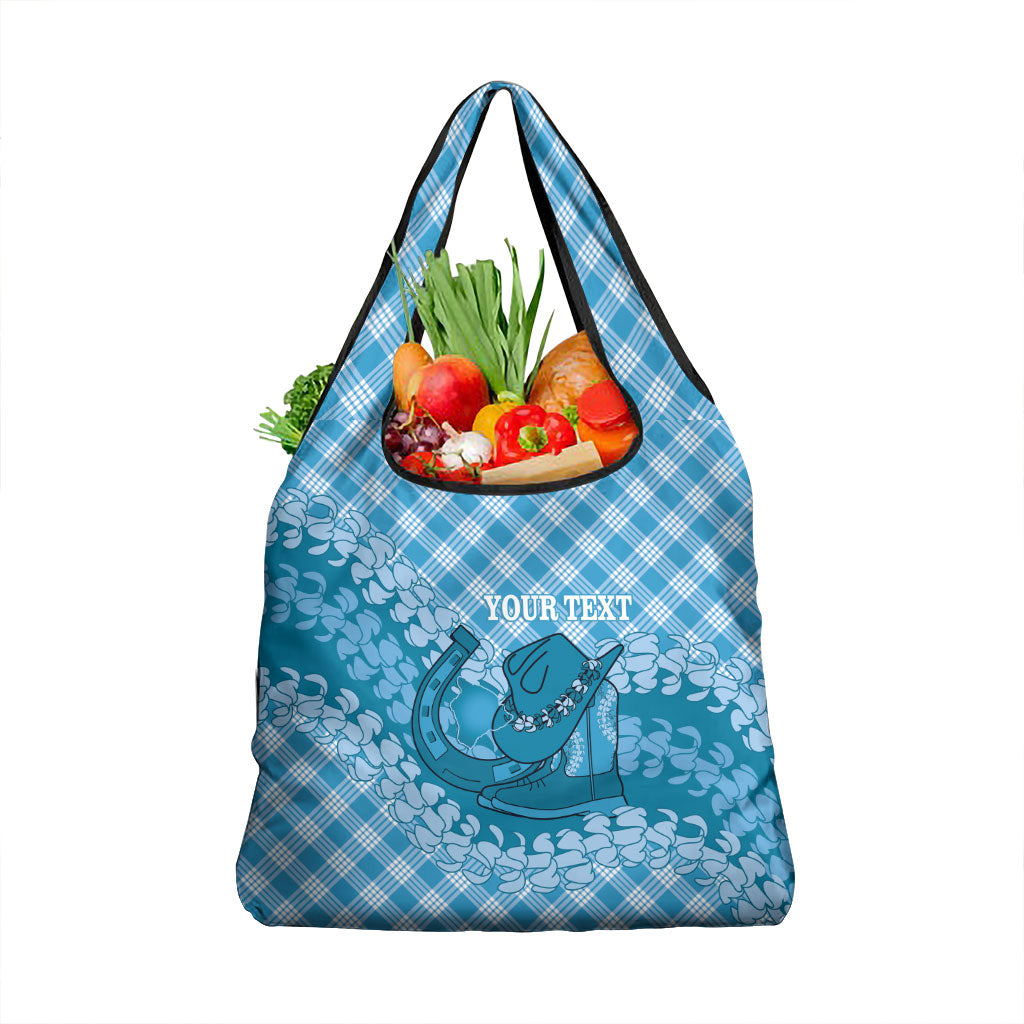Polu Hawaii Cowboy Palaka Motifs Personalised Grocery Bag Paniolo Festival Puakenikeni Lei