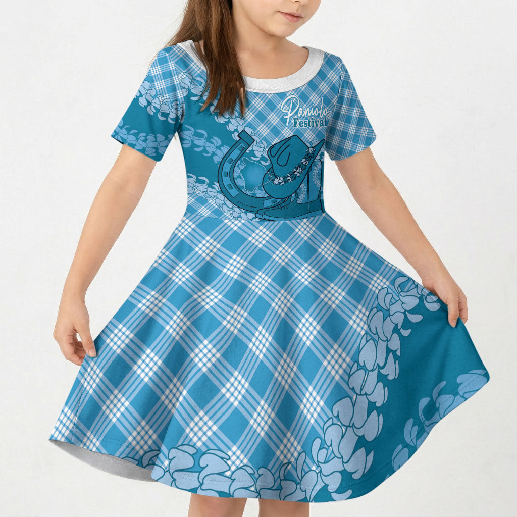 Polu Hawaii Cowboy Palaka Motifs Personalised Kid Short Sleeve Dress Paniolo Festival Puakenikeni Lei