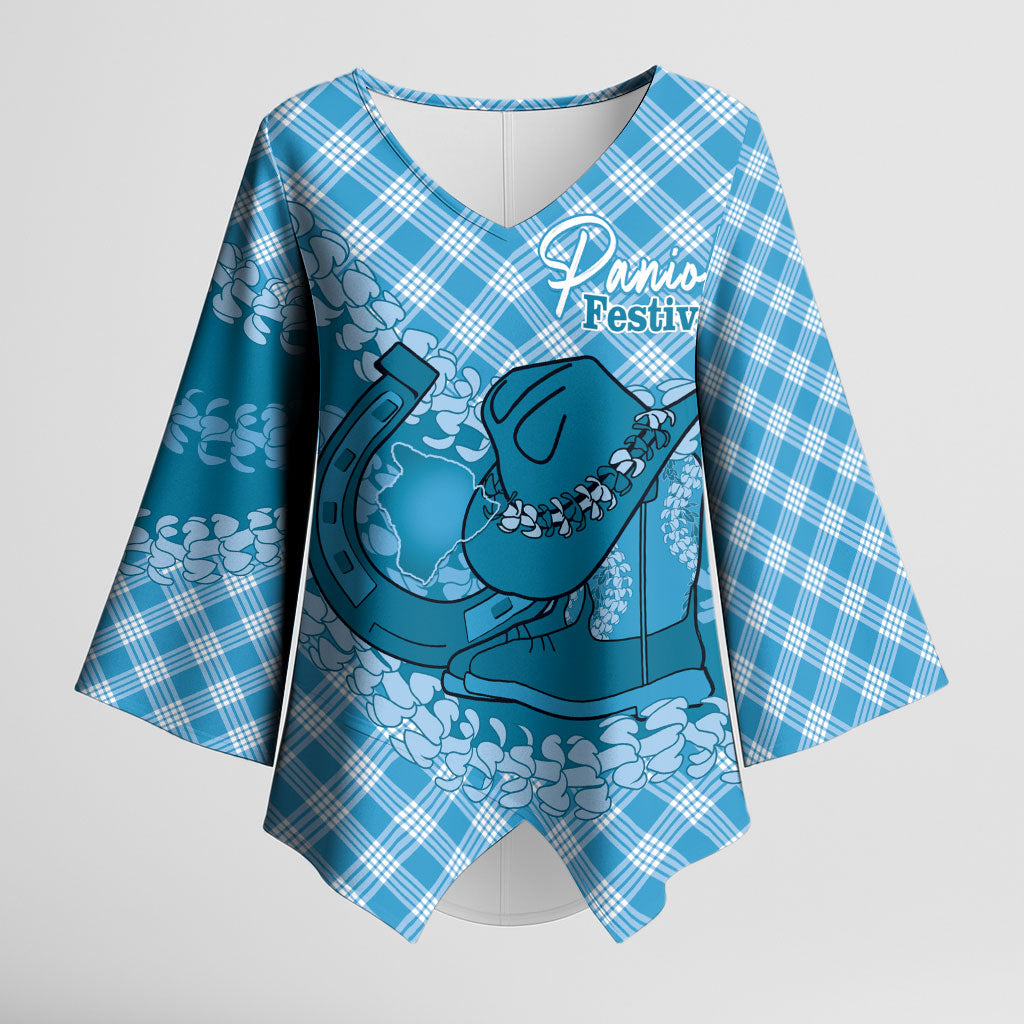 Polu Hawaii Cowboy Palaka Motifs Personalised Kimono Sleeve Blouse Paniolo Festival Puakenikeni Lei