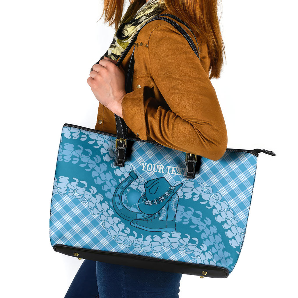 Polu Hawaii Cowboy Palaka Motifs Personalised Leather Tote Bag Paniolo Festival Puakenikeni Lei