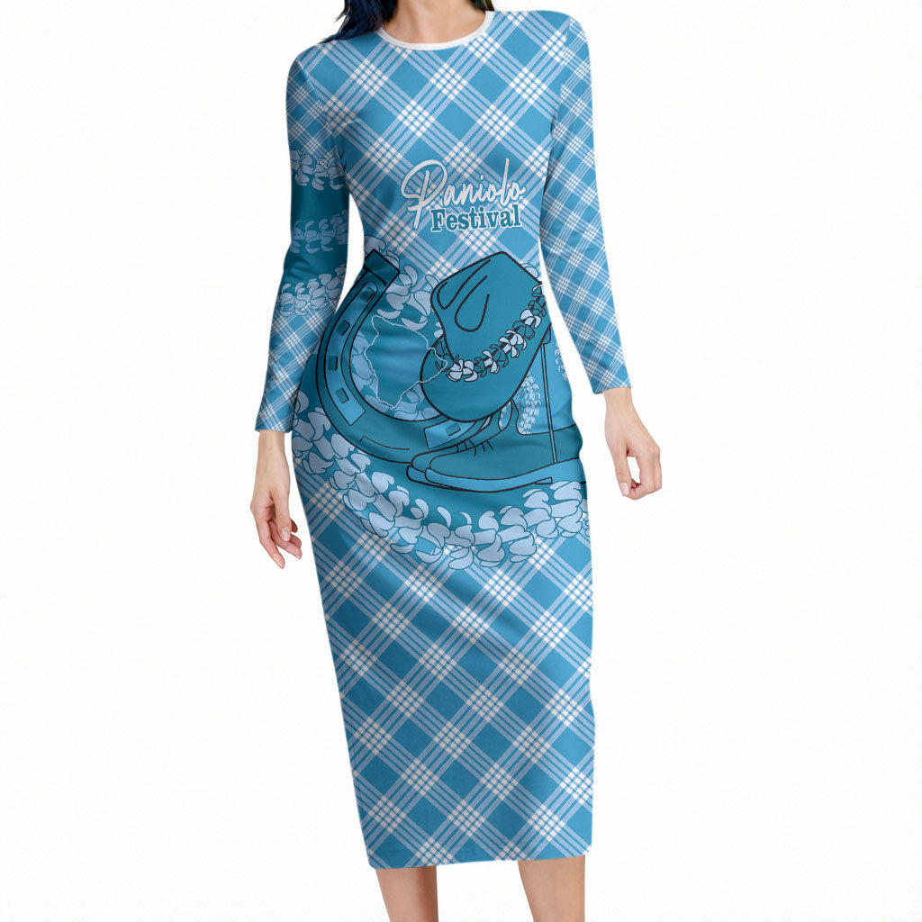 Polu Hawaii Cowboy Palaka Motifs Personalised Long Sleeve Bodycon Dress Paniolo Festival Puakenikeni Lei