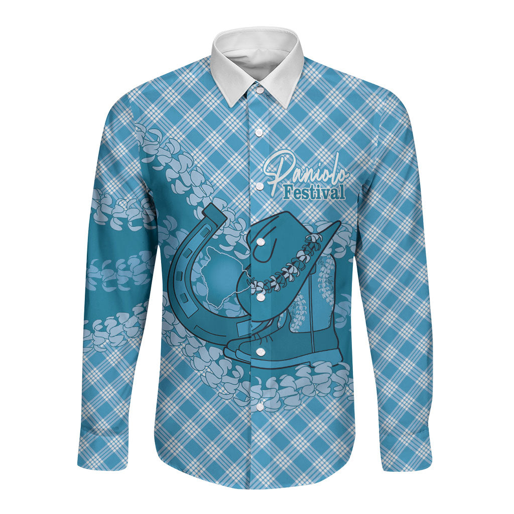 Polu Hawaii Cowboy Palaka Motifs Personalised Long Sleeve Button Shirt Paniolo Festival Puakenikeni Lei