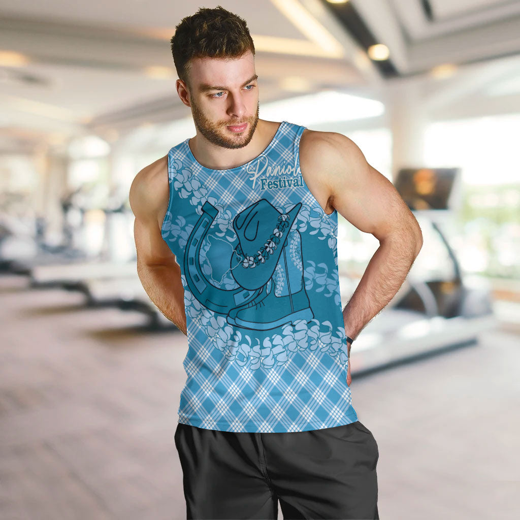 Polu Hawaii Cowboy Palaka Motifs Personalised Men Tank Top Paniolo Festival Puakenikeni Lei