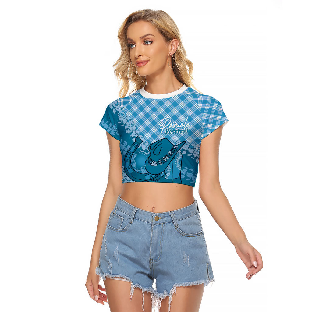 Polu Hawaii Cowboy Palaka Motifs Personalised Raglan Cropped T Shirt Paniolo Festival Puakenikeni Lei