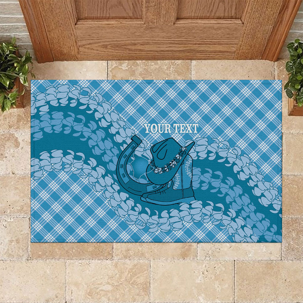 Polu Hawaii Cowboy Palaka Motifs Personalised Rubber Doormat Paniolo Festival Puakenikeni Lei