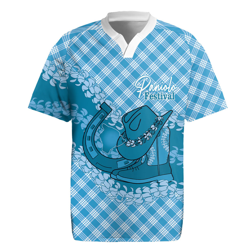 Polu Hawaii Cowboy Palaka Motifs Personalised Rugby Jersey Paniolo Festival Puakenikeni Lei