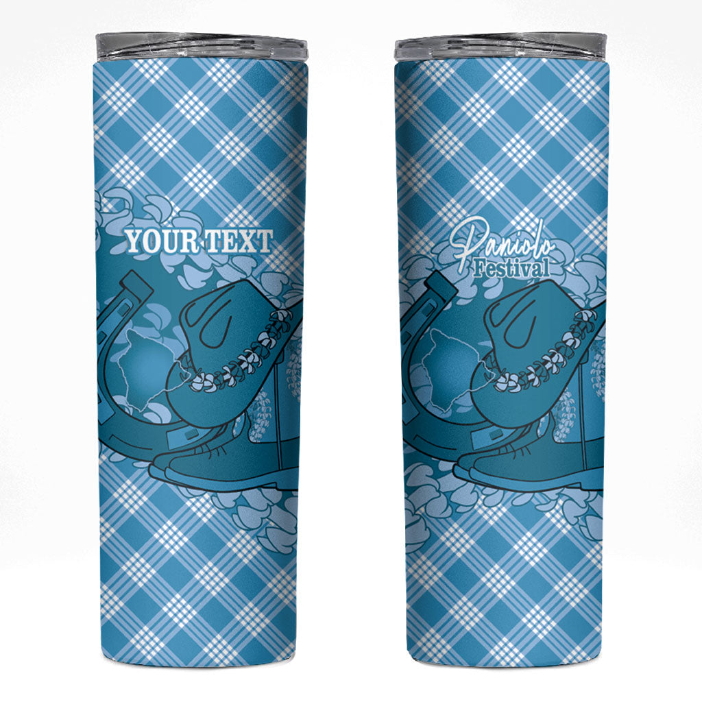 Polu Hawaii Cowboy Palaka Motifs Personalised Skinny Tumbler Paniolo Festival Puakenikeni Lei