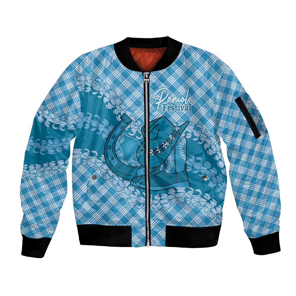 Polu Hawaii Cowboy Palaka Motifs Personalised Sleeve Zip Bomber Jacket Paniolo Festival Puakenikeni Lei