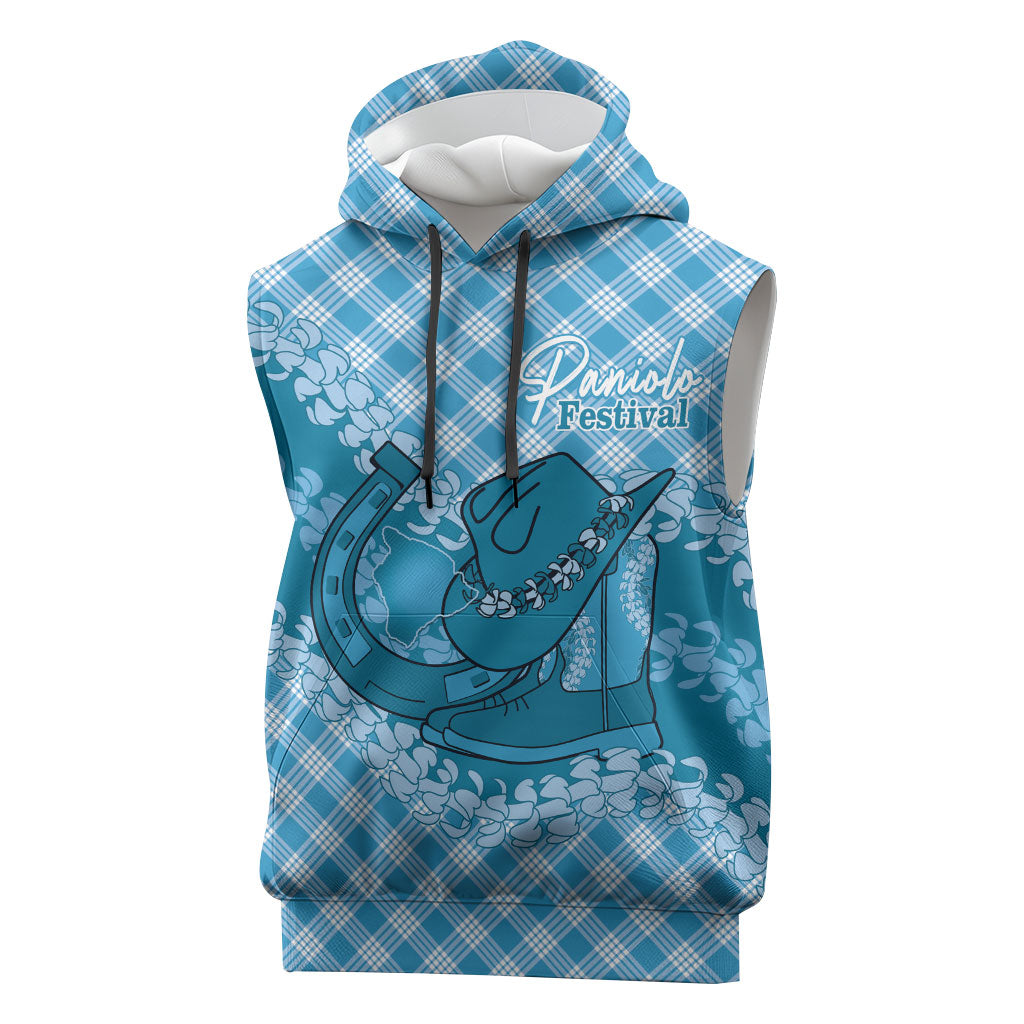 Polu Hawaii Cowboy Palaka Motifs Personalised Sleeveless Hoodie Paniolo Festival Puakenikeni Lei
