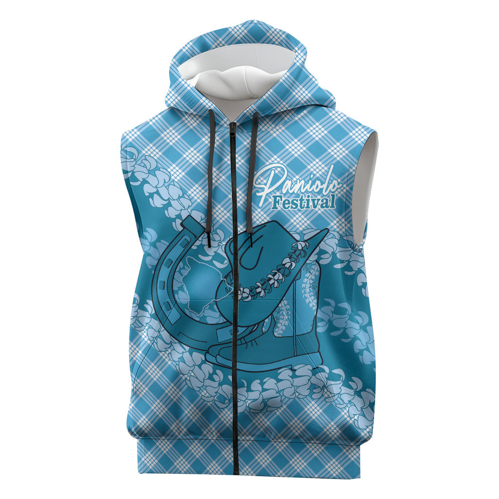 Polu Hawaii Cowboy Palaka Motifs Personalised Sleeveless Zip Hoodie Paniolo Festival Puakenikeni Lei