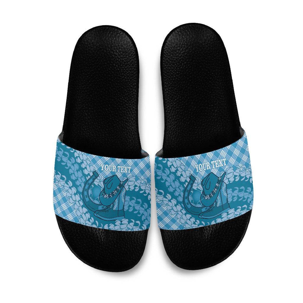 Polu Hawaii Cowboy Palaka Motifs Personalised Slide Sandals Paniolo Festival Puakenikeni Lei