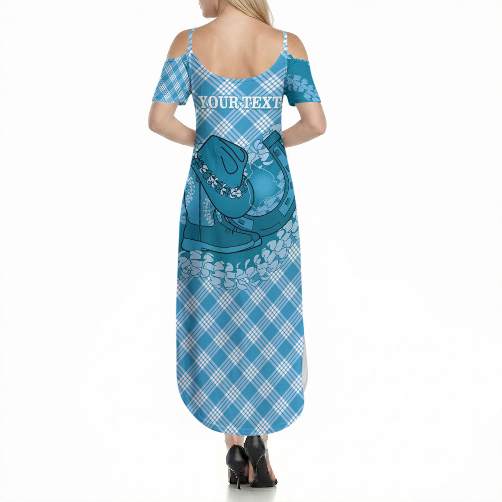 Polu Hawaii Cowboy Palaka Motifs Personalised Summer Maxi Dress Paniolo Festival Puakenikeni Lei LT14 - Polynesian Pride