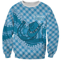 Polu Hawaii Cowboy Palaka Motifs Personalised Sweatshirt Paniolo Festival Puakenikeni Lei LT14 Unisex Blue - Polynesian Pride