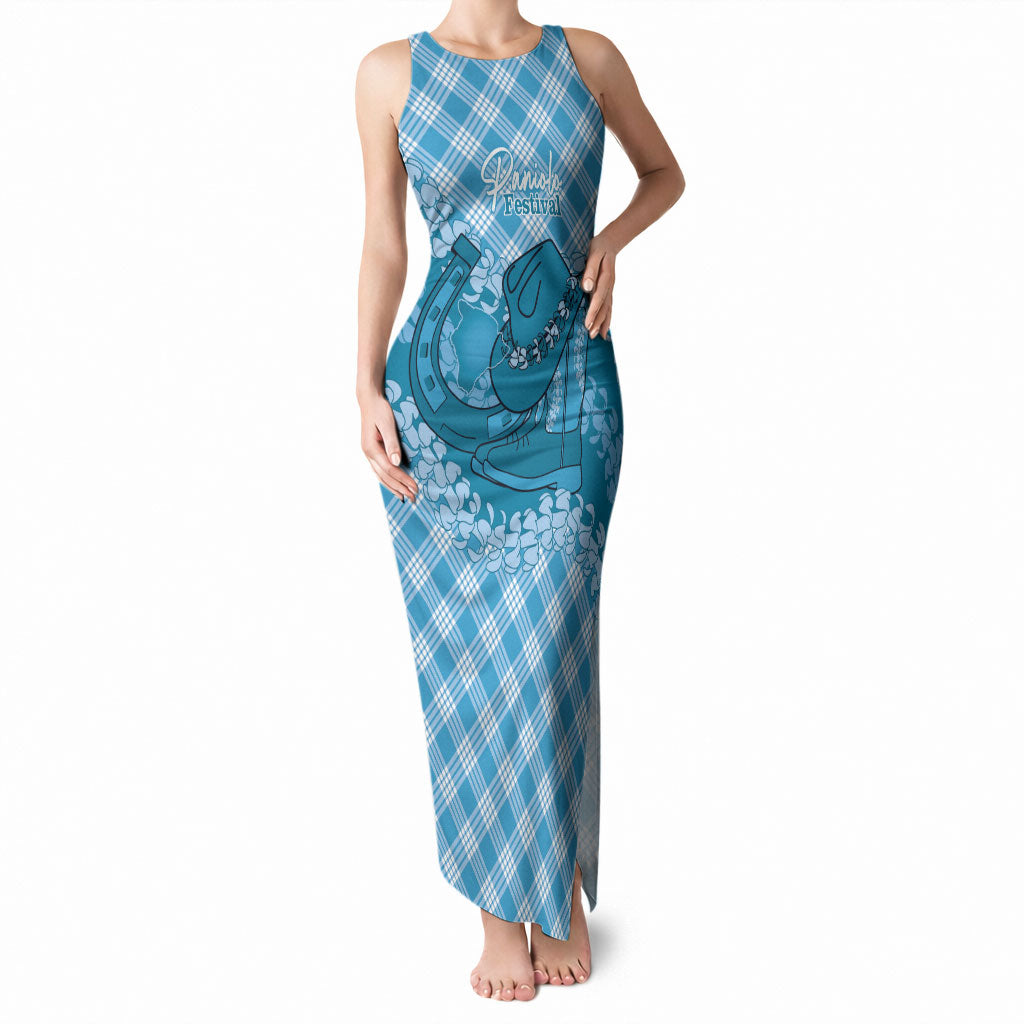 Polu Hawaii Cowboy Palaka Motifs Personalised Tank Maxi Dress Paniolo Festival Puakenikeni Lei