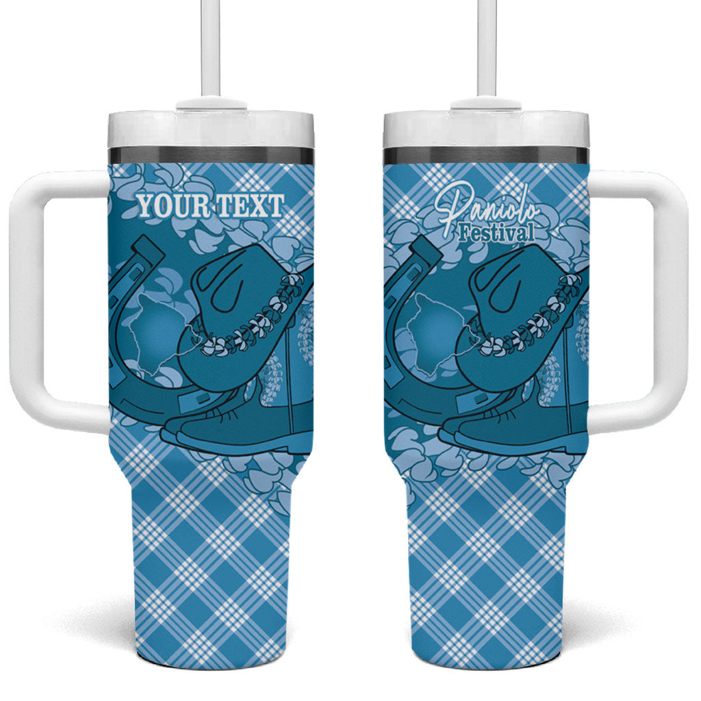 Polu Hawaii Cowboy Palaka Motifs Personalised Tumbler With Handle Paniolo Festival Puakenikeni Lei