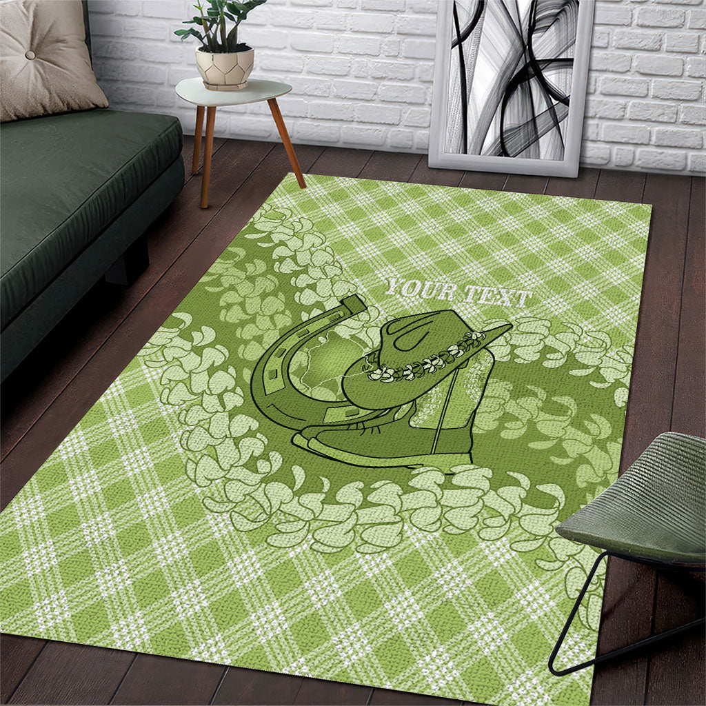 Omaomao Hawaii Cowboy Palaka Motifs Personalised Area Rug Paniolo Festival Puakenikeni Lei