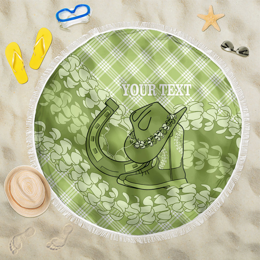 Omaomao Hawaii Cowboy Palaka Motifs Personalised Beach Blanket Paniolo Festival Puakenikeni Lei