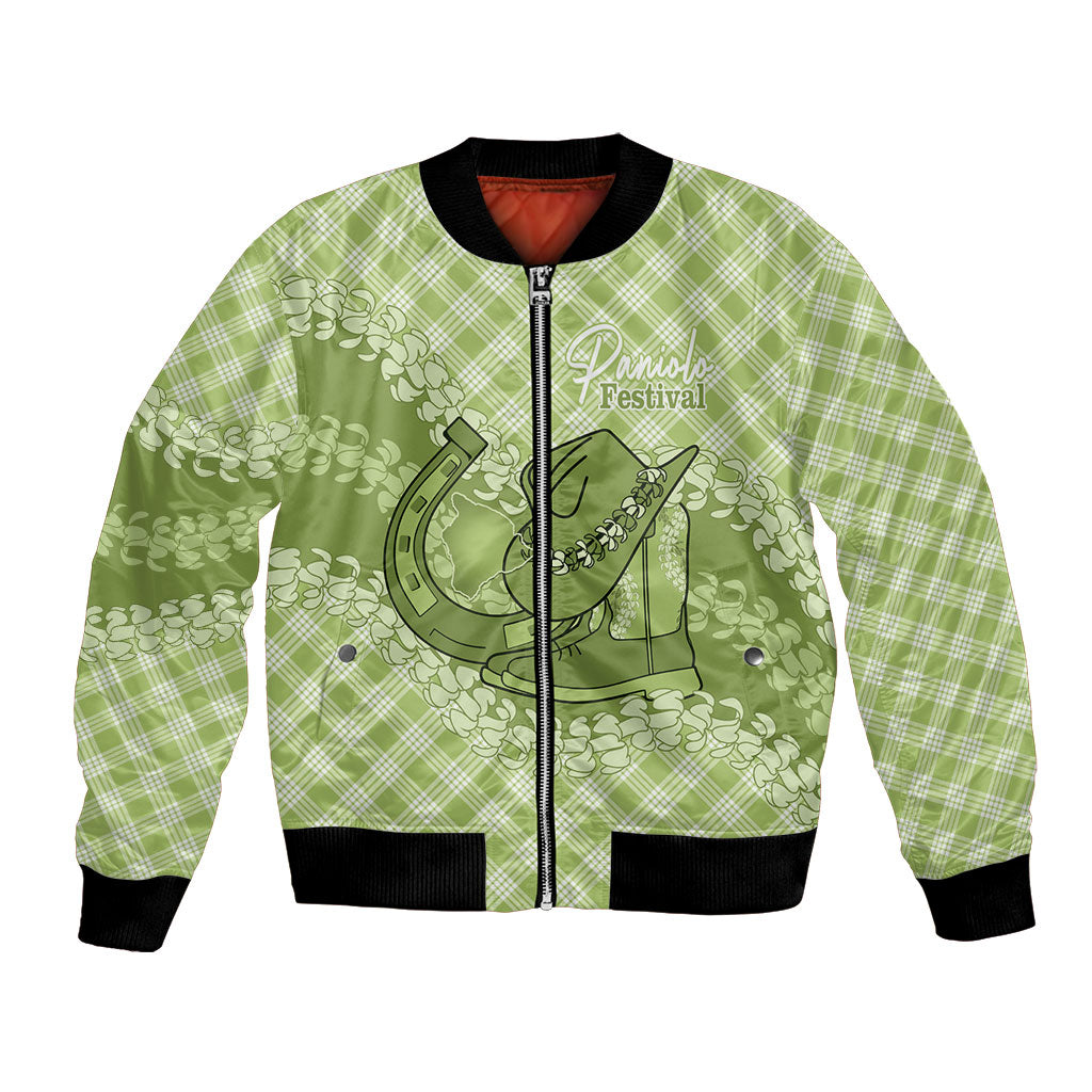 Omaomao Hawaii Cowboy Palaka Motifs Personalised Bomber Jacket Paniolo Festival Puakenikeni Lei
