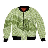Omaomao Hawaii Cowboy Palaka Motifs Personalised Bomber Jacket Paniolo Festival Puakenikeni Lei LT14 Unisex Green - Polynesian Pride