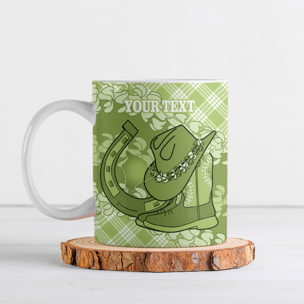 Omaomao Hawaii Cowboy Palaka Motifs Personalised Ceramic Mug Paniolo Festival Puakenikeni Lei