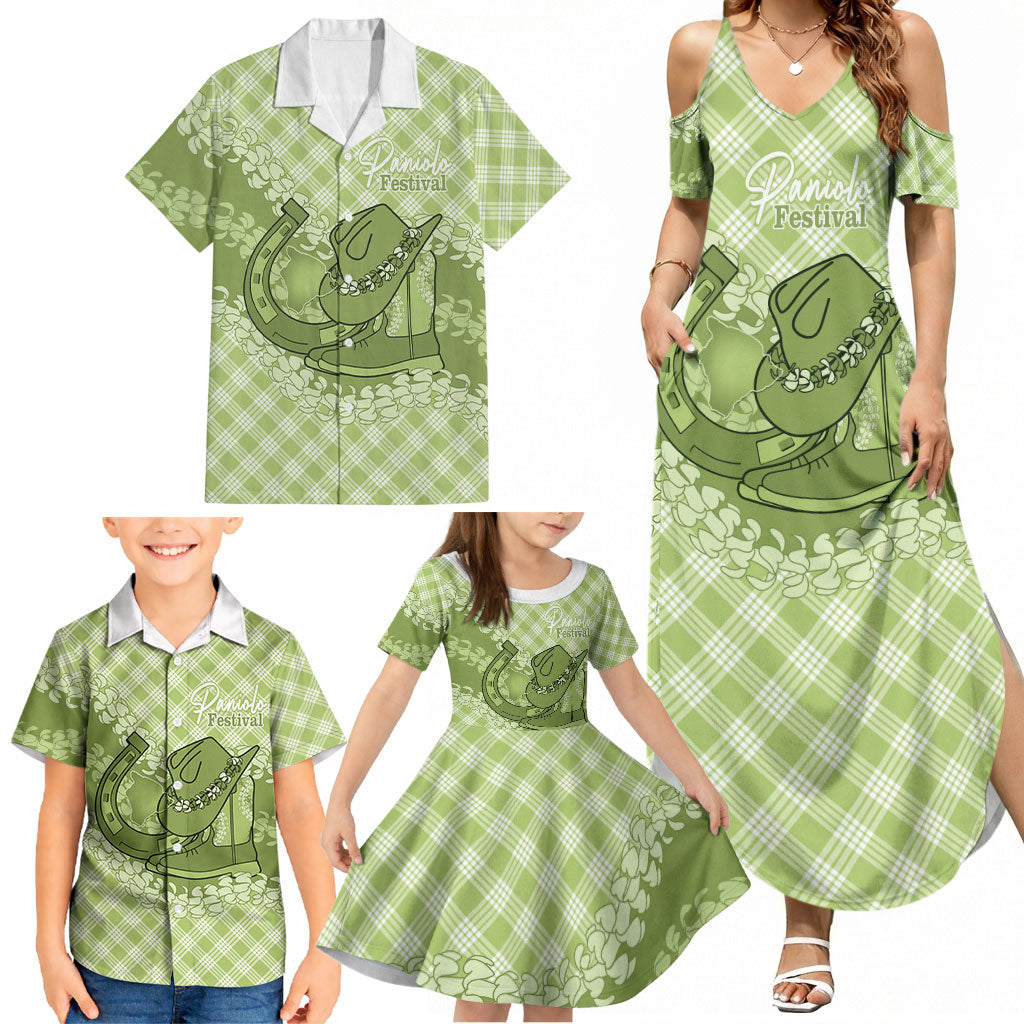 Omaomao Hawaii Cowboy Palaka Motifs Personalised Family Matching Summer Maxi Dress and Hawaiian Shirt Paniolo Festival Puakenikeni Lei