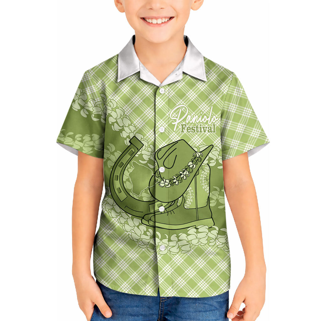 Omaomao Hawaii Cowboy Palaka Motifs Personalised Kid Hawaiian Shirt Paniolo Festival Puakenikeni Lei