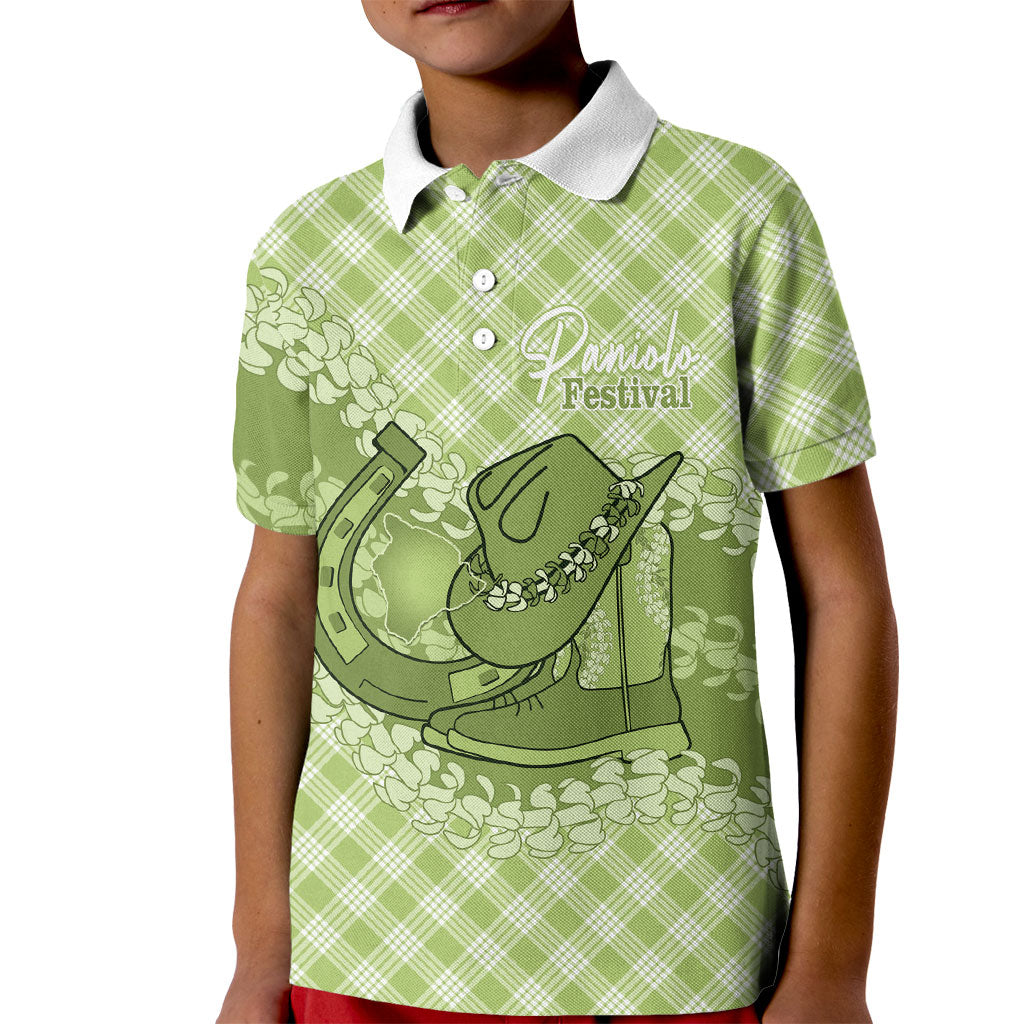 Omaomao Hawaii Cowboy Palaka Motifs Personalised Kid Polo Shirt Paniolo Festival Puakenikeni Lei