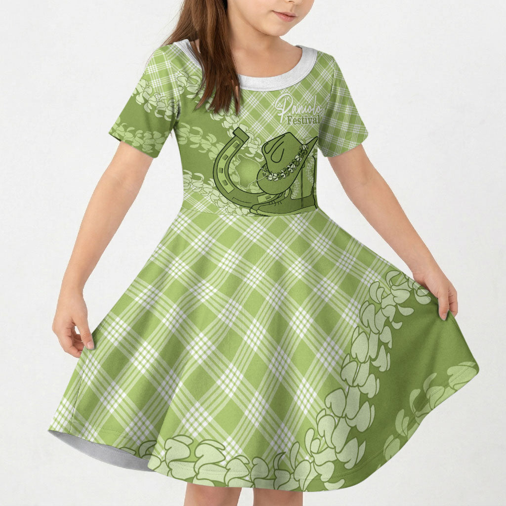 Omaomao Hawaii Cowboy Palaka Motifs Personalised Kid Short Sleeve Dress Paniolo Festival Puakenikeni Lei
