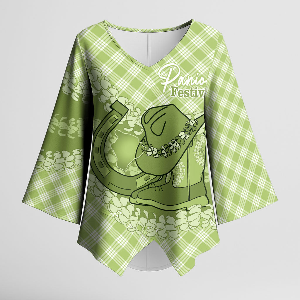 Omaomao Hawaii Cowboy Palaka Motifs Personalised Kimono Sleeve Blouse Paniolo Festival Puakenikeni Lei