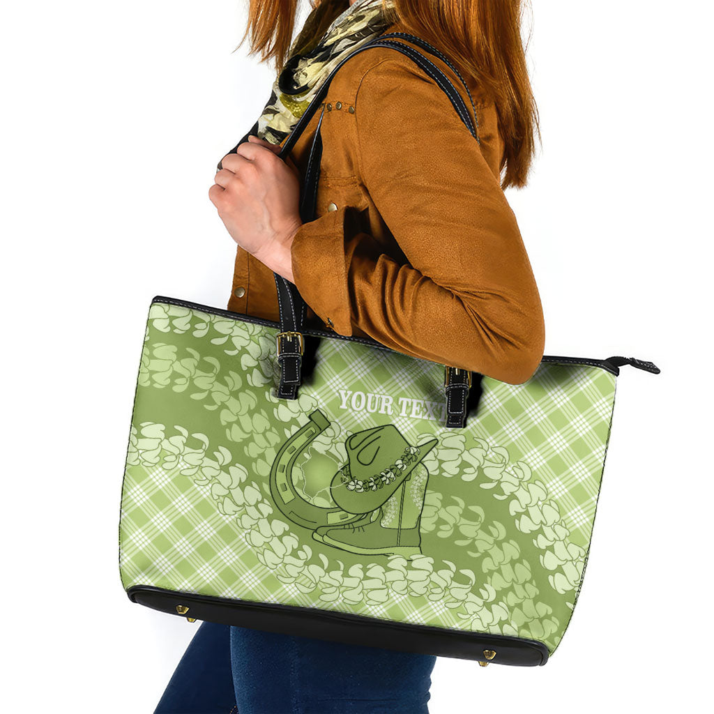 Omaomao Hawaii Cowboy Palaka Motifs Personalised Leather Tote Bag Paniolo Festival Puakenikeni Lei