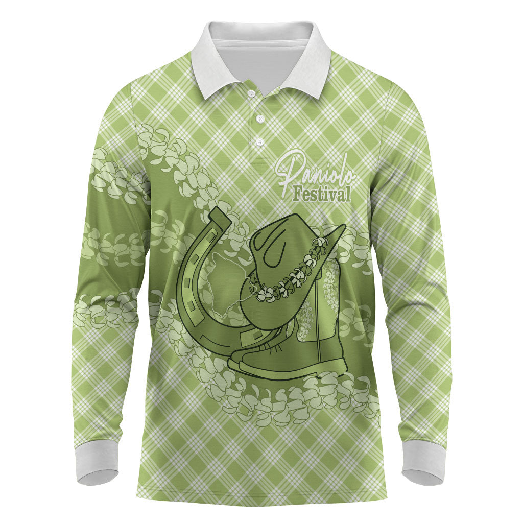 Omaomao Hawaii Cowboy Palaka Motifs Personalised Long Sleeve Polo Shirt Paniolo Festival Puakenikeni Lei