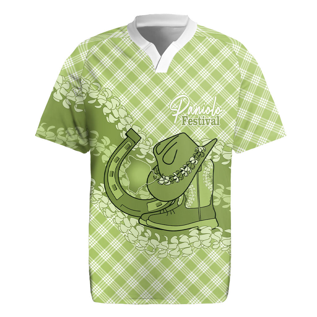 Omaomao Hawaii Cowboy Palaka Motifs Personalised Rugby Jersey Paniolo Festival Puakenikeni Lei