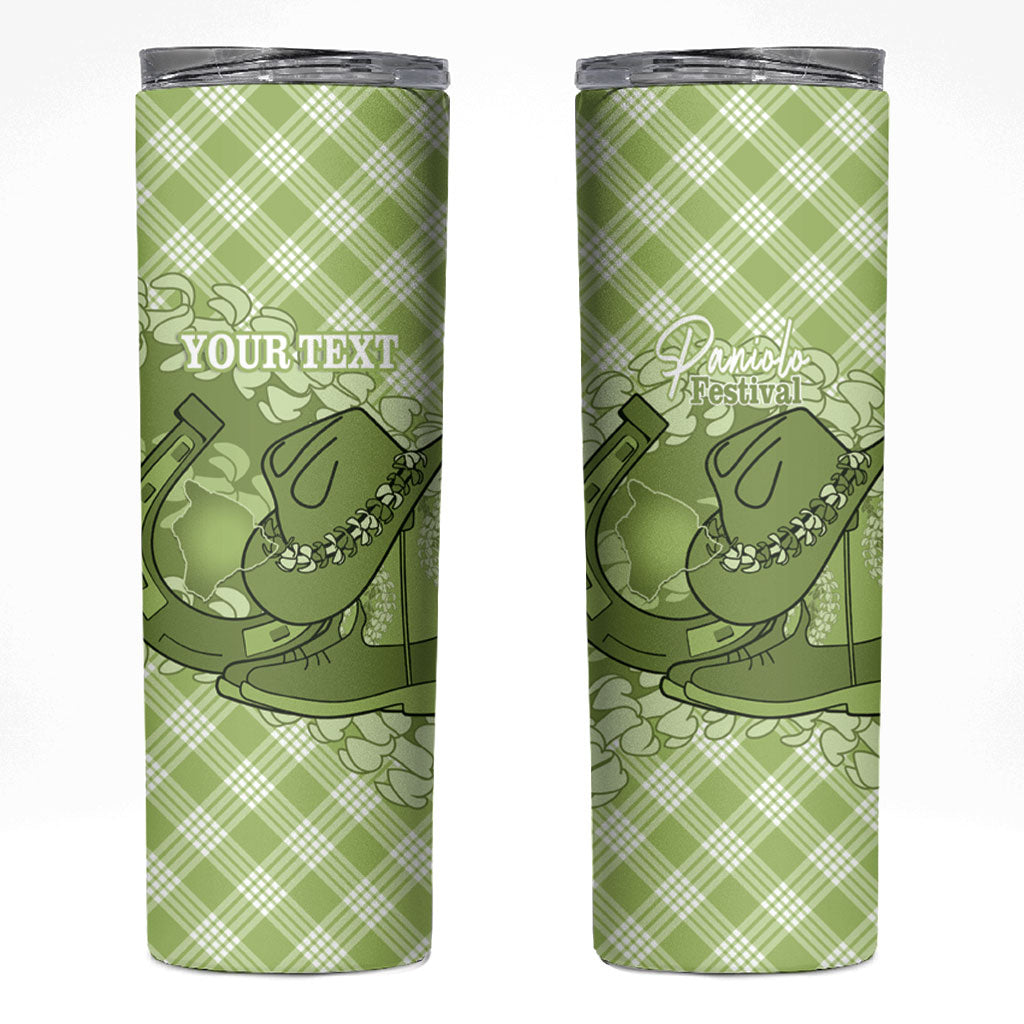 Omaomao Hawaii Cowboy Palaka Motifs Personalised Skinny Tumbler Paniolo Festival Puakenikeni Lei