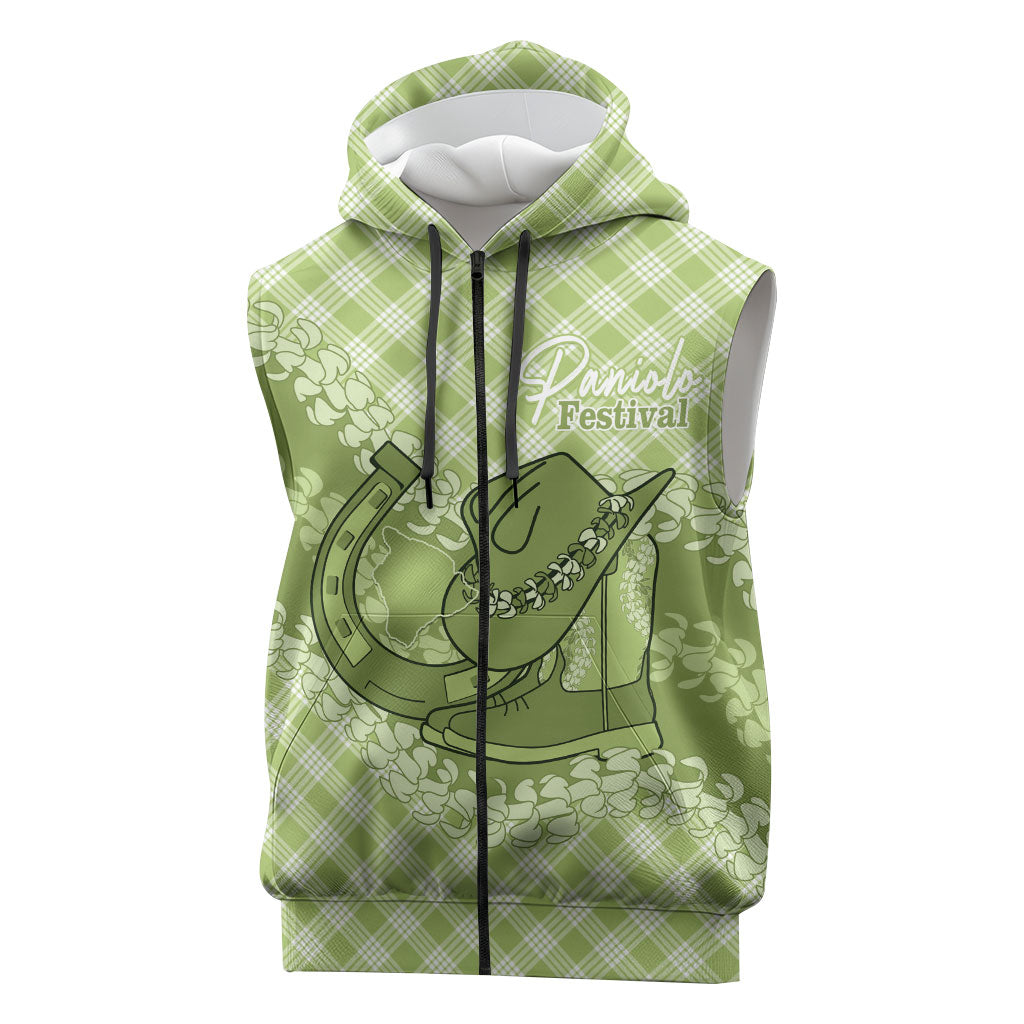 Omaomao Hawaii Cowboy Palaka Motifs Personalised Sleeveless Zip Hoodie Paniolo Festival Puakenikeni Lei